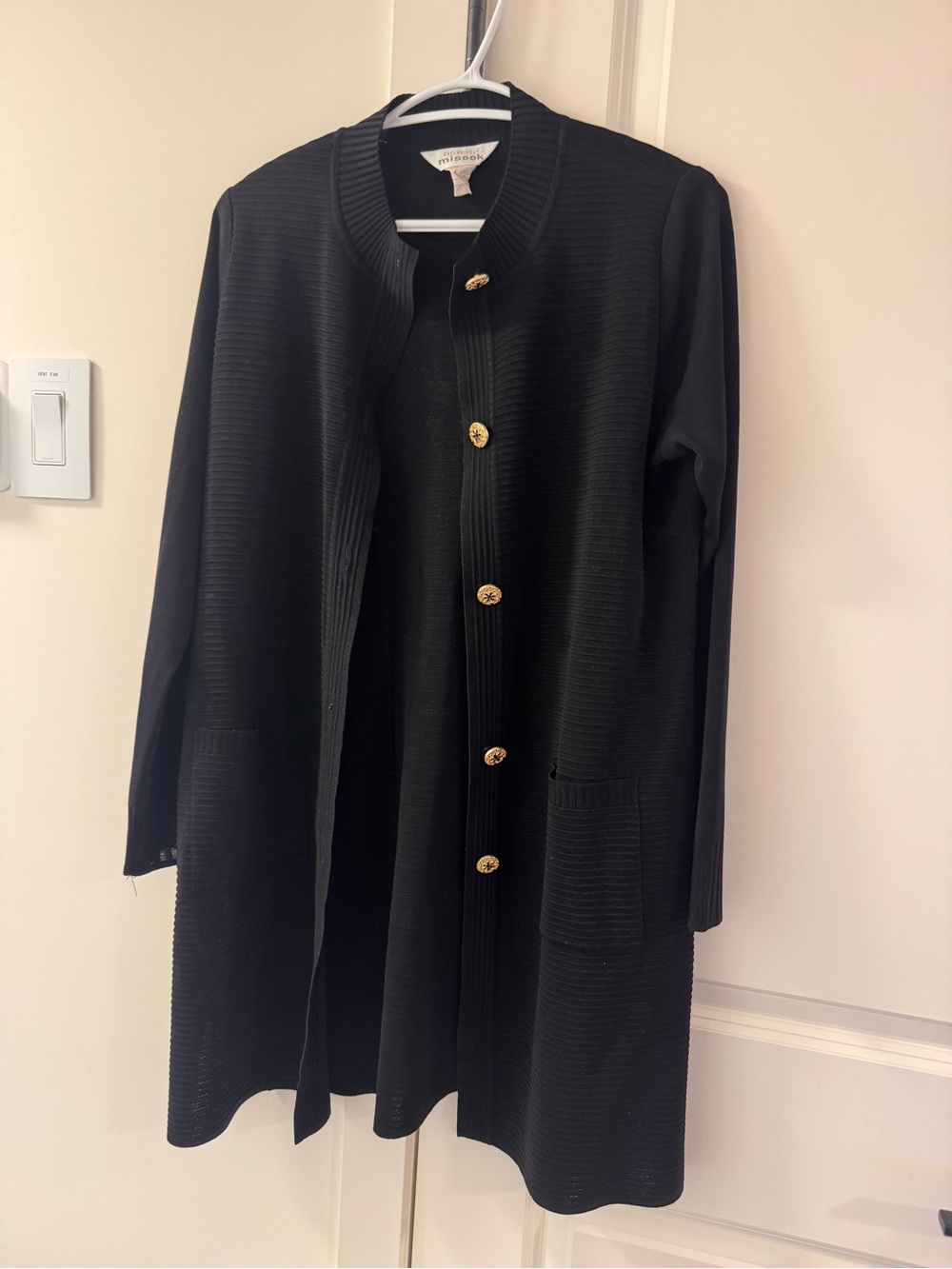 Misook Black Knit Cardigan with Gold Accents